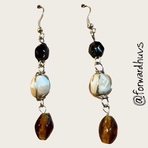 Bundle Sale 3 for $15 | 2” Dangle Earrings with Black, Tan, and Brown Beads - Picture 1 of 7